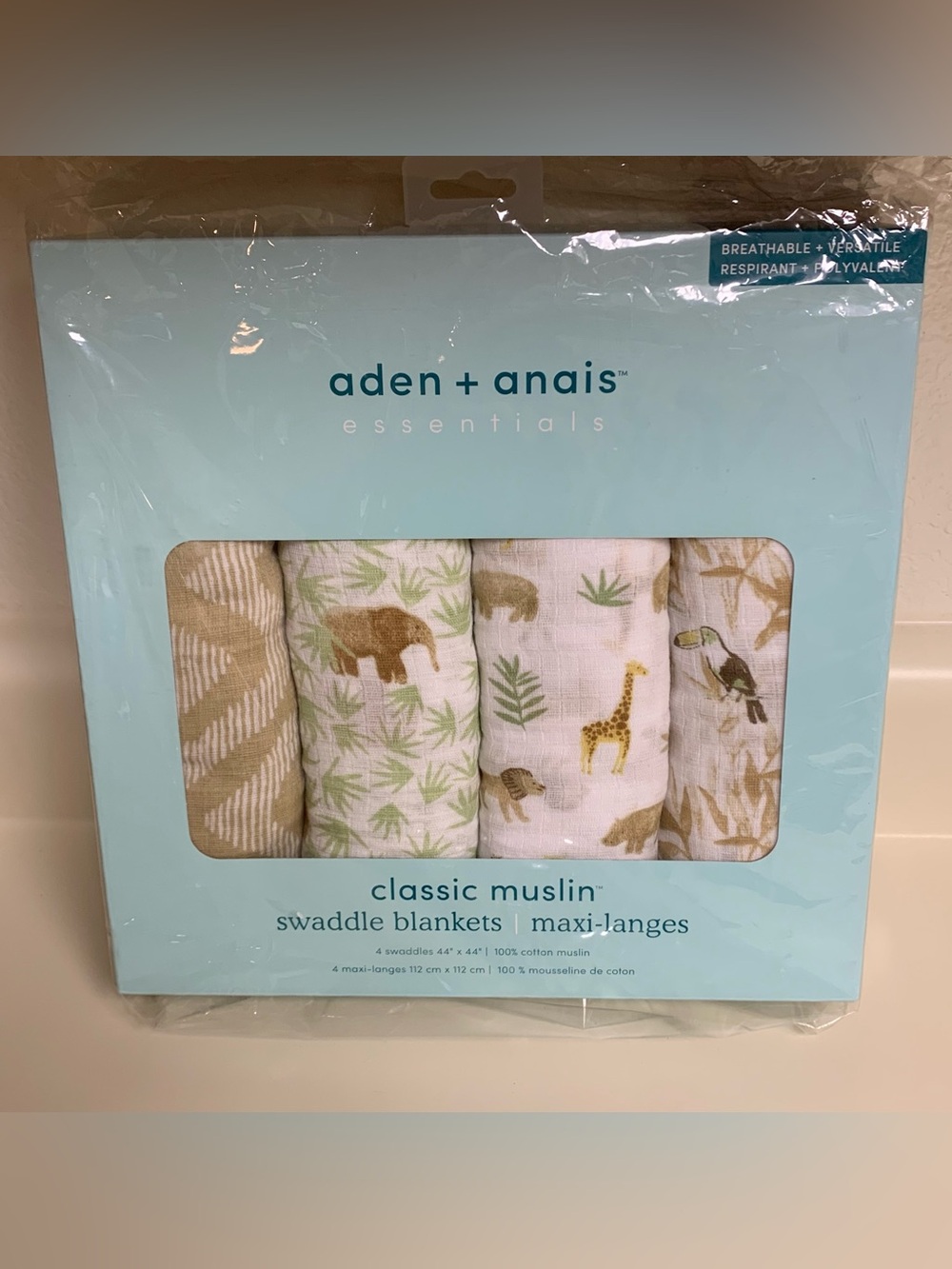 NEW aden+anais Essentials 100% Cotton Swaddle Blankets - Tanzania - 4pk Safari
